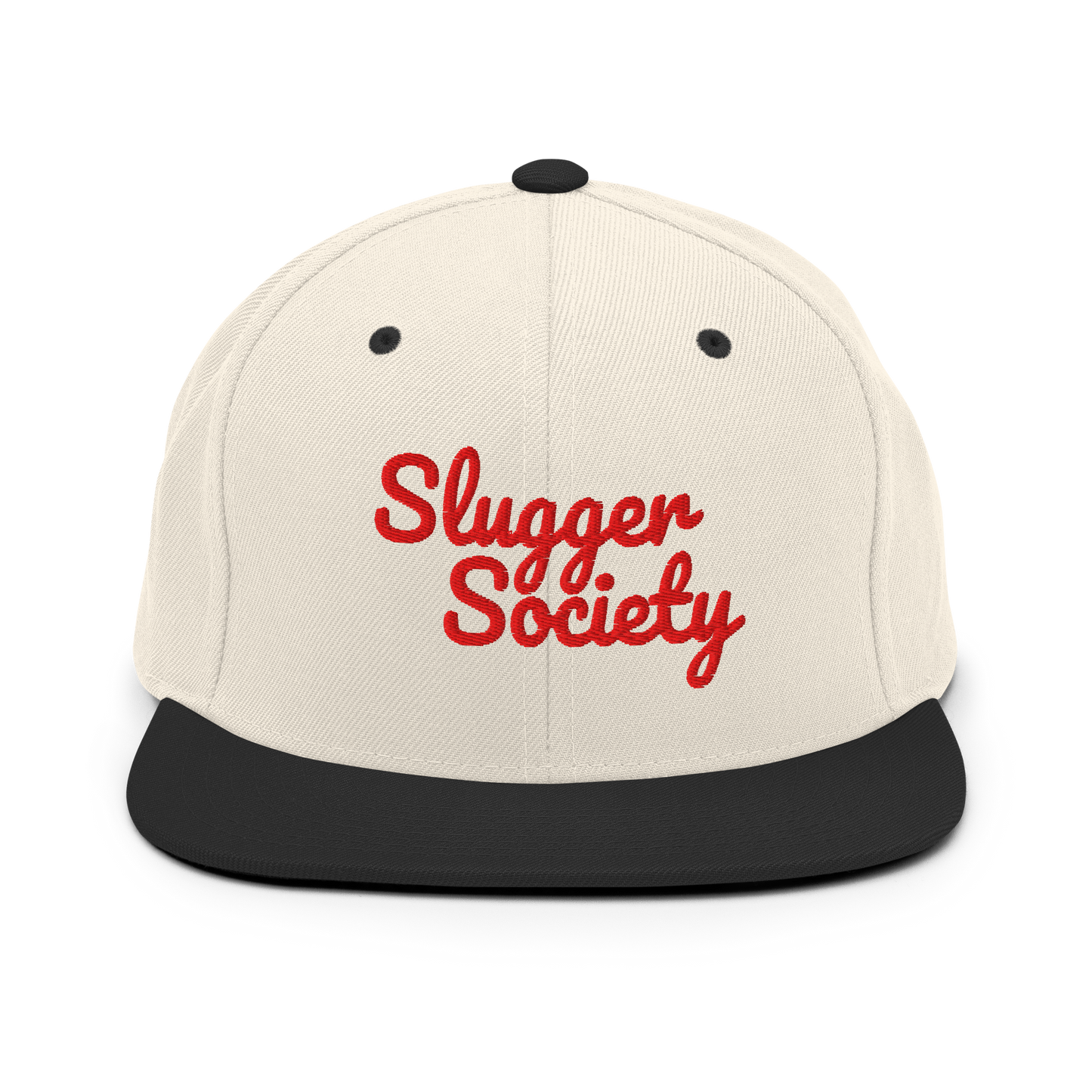 Slugger Society Script Off-White & Black Red Thread Snapback