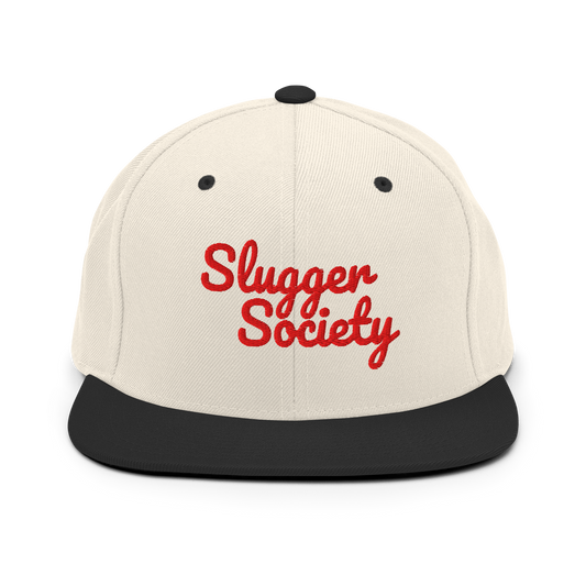 Slugger Society Script Off-White & Black Red Thread Snapback