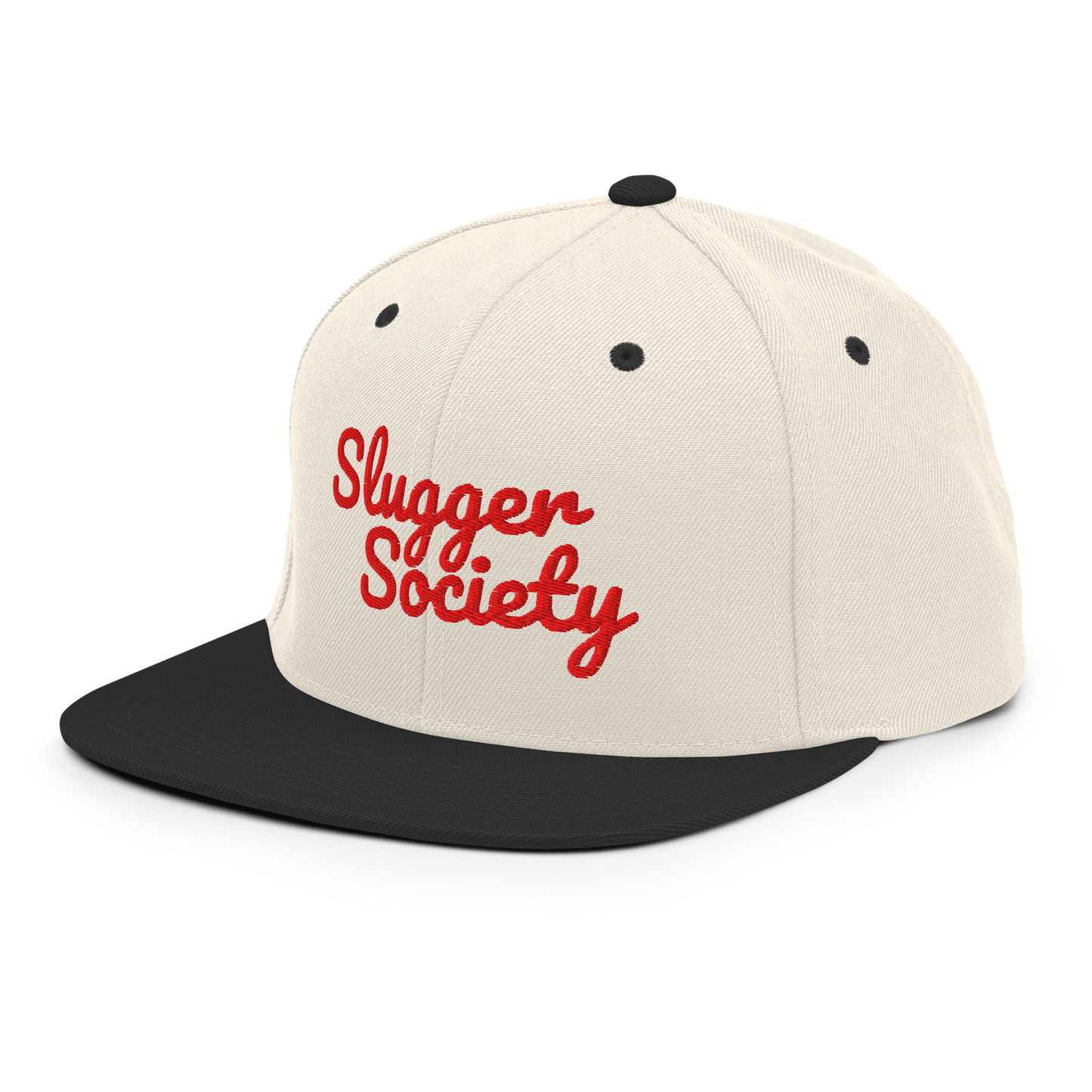 Slugger Society Script Off-White & Black Red Thread Snapback