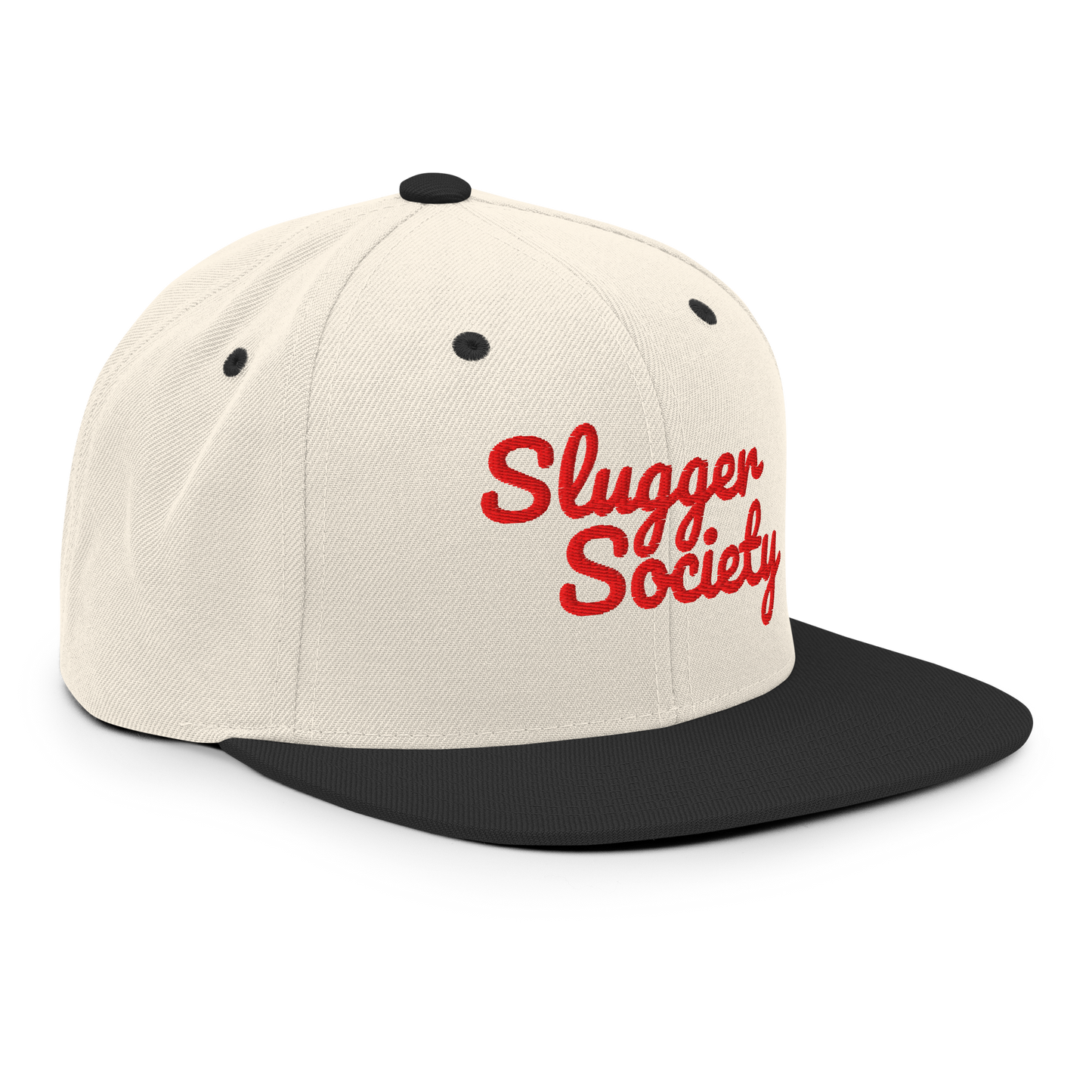 Slugger Society Script Off-White & Black Red Thread Snapback